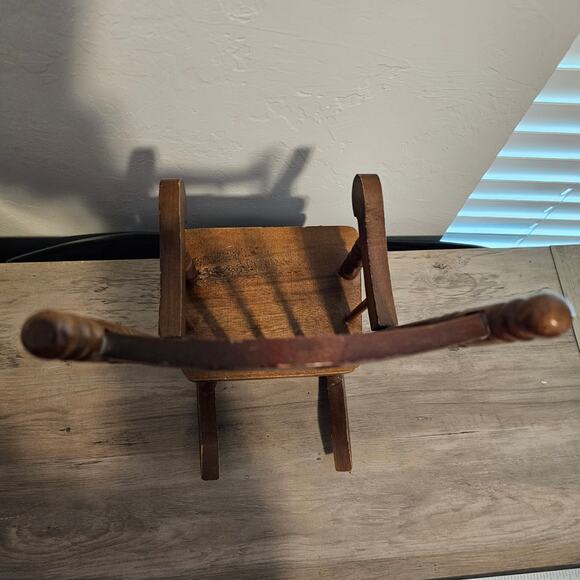 Vintage Wood Mini Rocking Chair 90s Cottage Decor Doll Chair Plant Holder Rustic - Picture 6 of 16